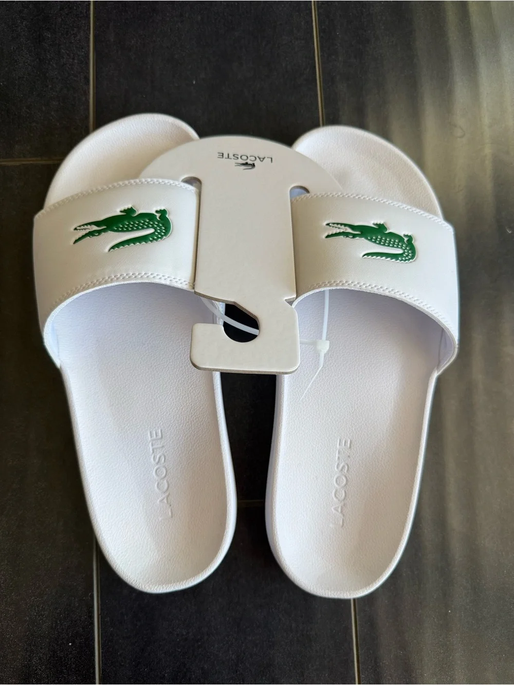 Lacoste White Men Slide Sandals with Green Croc Logo New size 11